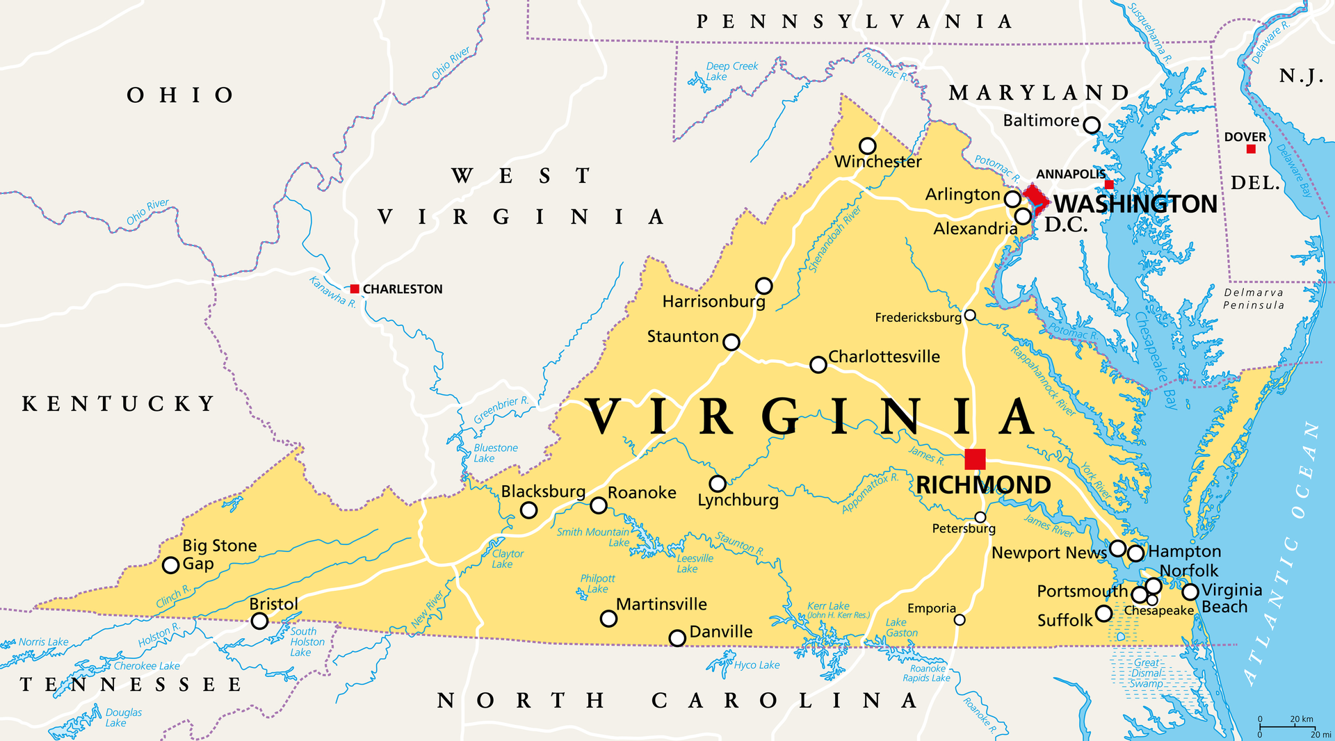 Bigstock Virginia Va Political Map C 389502658