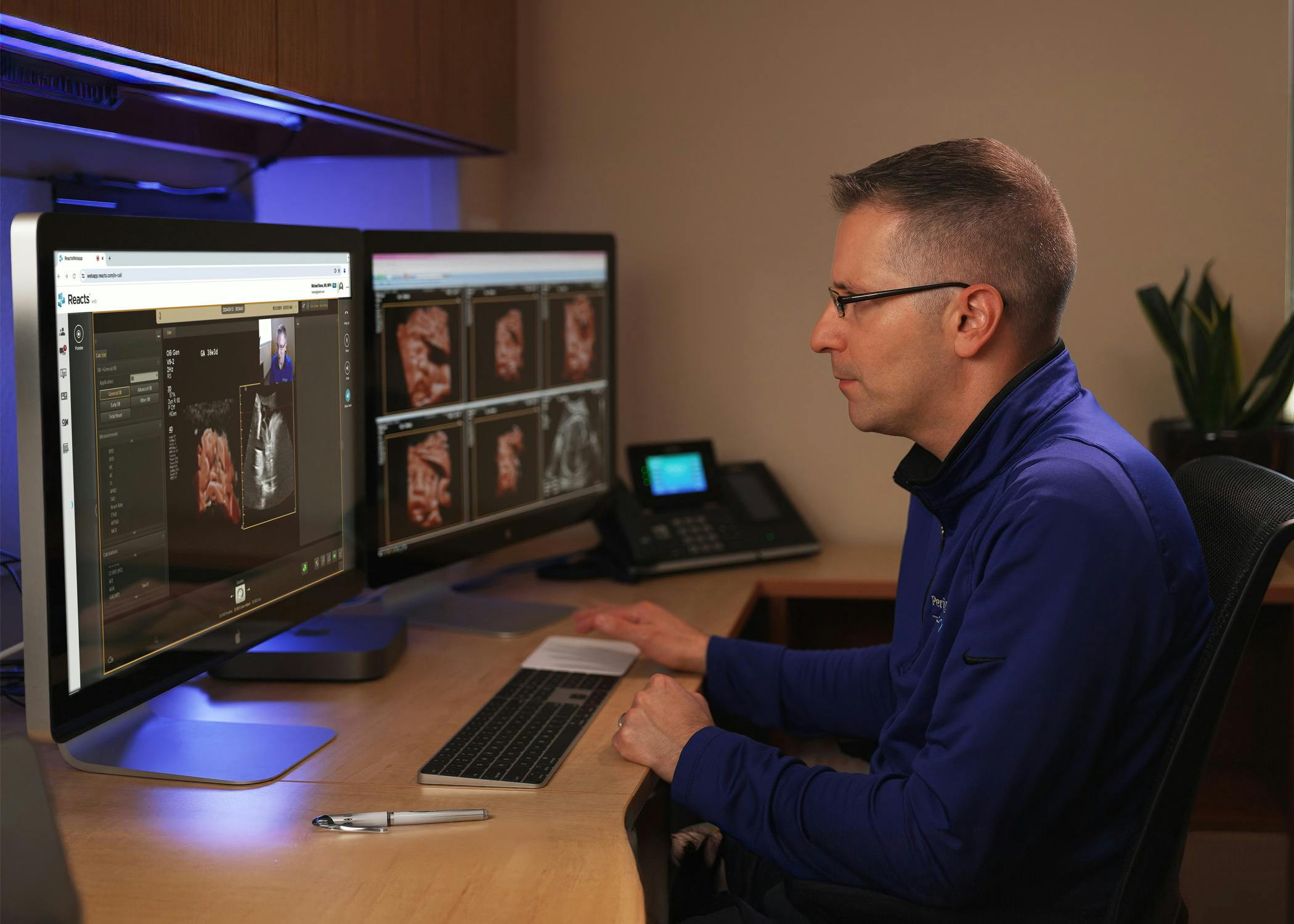Michael Ruma, M.D., M.P.H., a maternal fetal medicine sub-specialist at Perinatal Associates of New Mexico, conducts tele-ultrasound exams with patients 200 miles away.