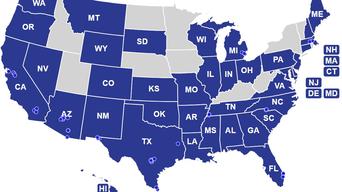 Much of Tenet's hospital footprint is concentrated in the Southwest and Texas.