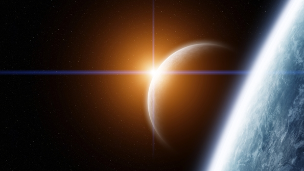 Thinkstock by Getty Images Planet Earth with Moonrise