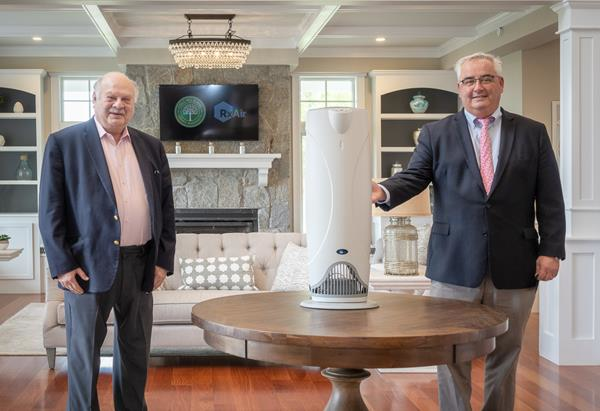 Vystar CEO Steve Rotman (left) oversaw delivery of RxAir UV light air purifiers to Eagle Hill School Headmaster PJ McDonald (right) as Eagle Hill became the first school to install RxAir campus wide to help protect against airborne bacteria and viruses.