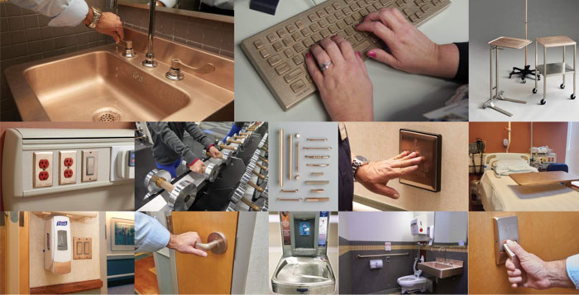 Representative components made from EPA-registered antimicrobial copper alloys. Photo courtesy Copper Development Association.