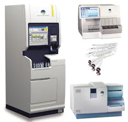 bioMerieux BacT/ALERT VIRTUO automated blood-culture system (left), VIDAS BRAHMS Procalcitonin (PCT) test for antibiotic management (upper right), and VITEK 2 bacterial identification and antibiotic-susceptibility platform (bottom right). bioMerieux BacT/ALERT VIRTUO automated blood-culture system (left), VIDAS BRAHMS Procalcitonin (PCT) test for antibiotic management (upper right), and VITEK 2 bacterial identification and antibiotic-susceptibility platform (bottom right).
