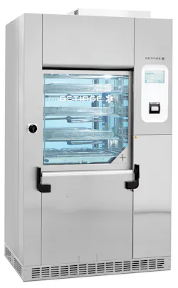 Getinge’s new S-8668T washer-disinfector reduces process time by as much as 25 percent with a highly intuitive, user-friendly interface that requires less training, and can be easily navigated with confidence by the least experienced technician. It holds up to 12 trays per cycle with highly-flexible load configurations that accommodate tall containers and mixed-sized packaging. A holding tank above the top of the chamber automatically fills with solution prior to each cycle and cycle phase and immediately starts to re-fill once the solution has been deposited into the chamber sump. From there, solutions are dumped directly into the drain tank within seconds freeing chamber sump to receive new solution from the process tank. Getinge’s new S-8668T washer-disinfector reduces process time by as much as 25 percent with a highly intuitive, user-friendly interface that requires less training, and can be easily navigated with confidence by the least experienced technician. It holds up to 12 trays per cycle with highly-flexible load configurations that accommodate tall containers and mixed-sized packaging. A holding tank above the top of the chamber automatically fills with solution prior to each cycle and cycle phase and immediately starts to re-fill once the solution has been deposited into the chamber sump. From there, solutions are dumped directly into the drain tank within seconds freeing chamber sump to receive new solution from the process tank.