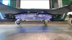 Finsen Technologies’ THOR UVC Halo disinfects the floor and its own wheels. Finsen Technologies’ THOR UVC Halo disinfects the floor and its own wheels.