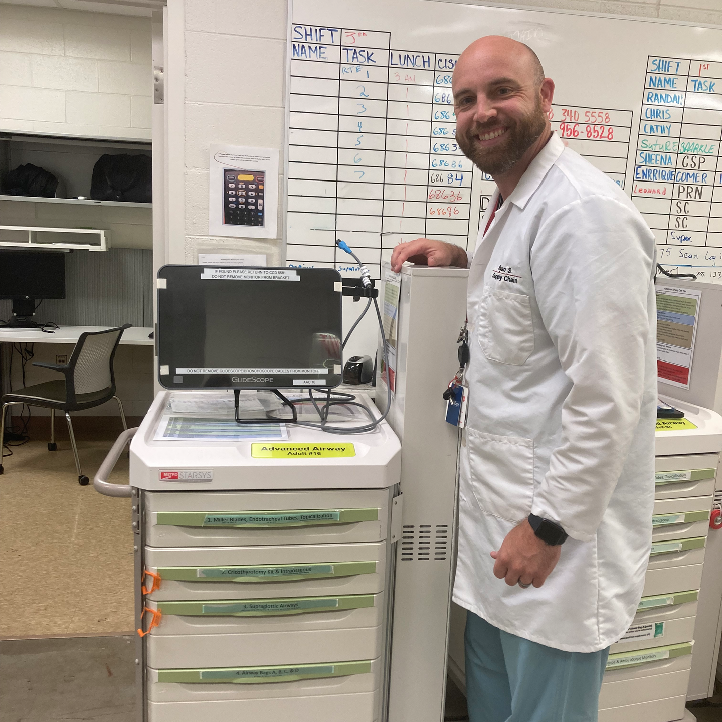 Ryan Senesac - Manager Supply Chain Procedural Operations - getting and Advanced Airway cart ready to go