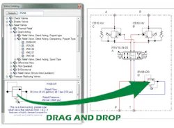 Figure 1. This schematic shows hydraulic manifold design and component configuration using EasyValve. Figure 1. This schematic shows hydraulic manifold design and component configuration using EasyValve.