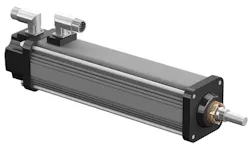 The Exlar GSX-Series roller screw actuator combines both the mechanics of the screw and a servo motor in one unit. The traditional roller screw design is converted into an inverted design. The roller screw nut runs in a ground hollow shaft that is used as the rotor of the servo motor with shaped neodymium iron boron magnets bonded on. The Exlar GSX-Series roller screw actuator combines both the mechanics of the screw and a servo motor in one unit. The traditional roller screw design is converted into an inverted design. The roller screw nut runs in a ground hollow shaft that is used as the rotor of the servo motor with shaped neodymium iron boron magnets bonded on.