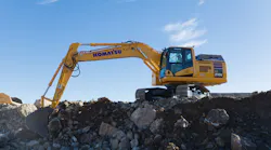 Komatsu's 20-ton PC210LCE electric excavator, powered by a Proterra lithium-ion battery, will soon be available in North America. Komatsu's 20-ton PC210LCE electric excavator, powered by a Proterra lithium-ion battery, will soon be available in North America.