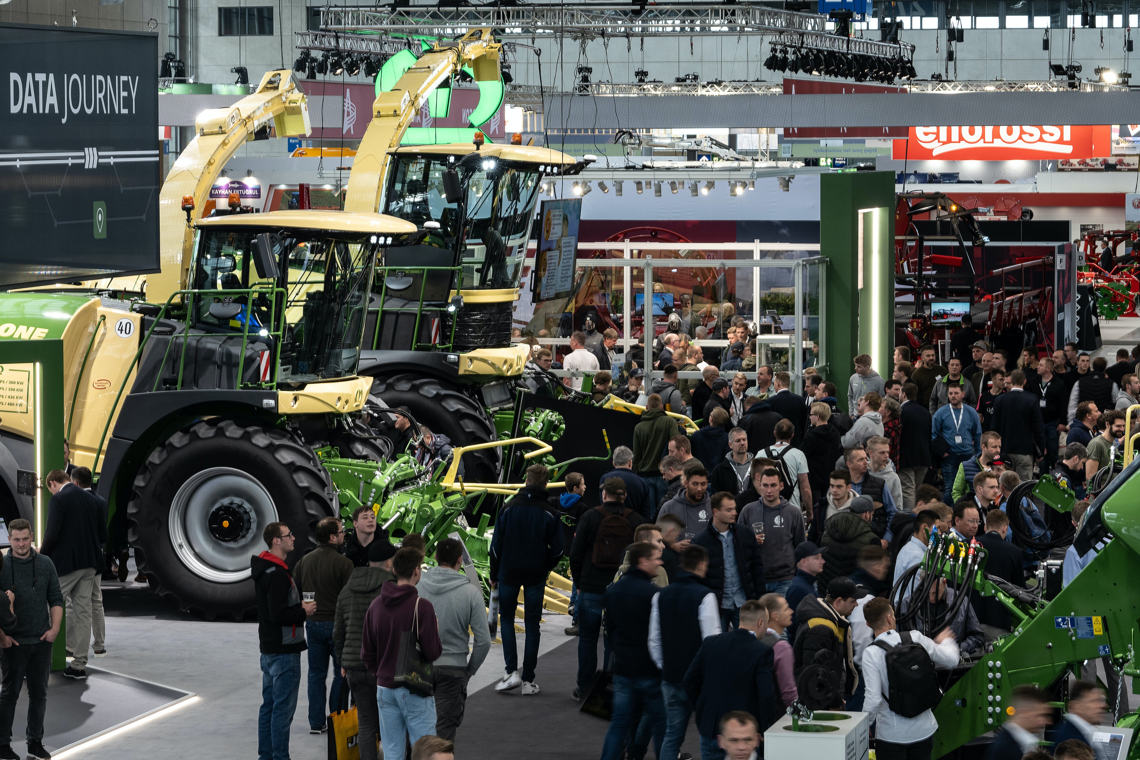 Agricultural equipment and crowds at Agritechnica 2023