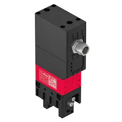 The Afag SGE-40-P-IOL smart electric gripper can grip up to eight different workpieces. The SGE-40-P-IOL provides four-stage adjustable gripper force through IO-Link for easy adjustments to sensitive workpieces. The Afag SGE-40-P-IOL smart electric gripper can grip up to eight different workpieces. The SGE-40-P-IOL provides four-stage adjustable gripper force through IO-Link for easy adjustments to sensitive workpieces.