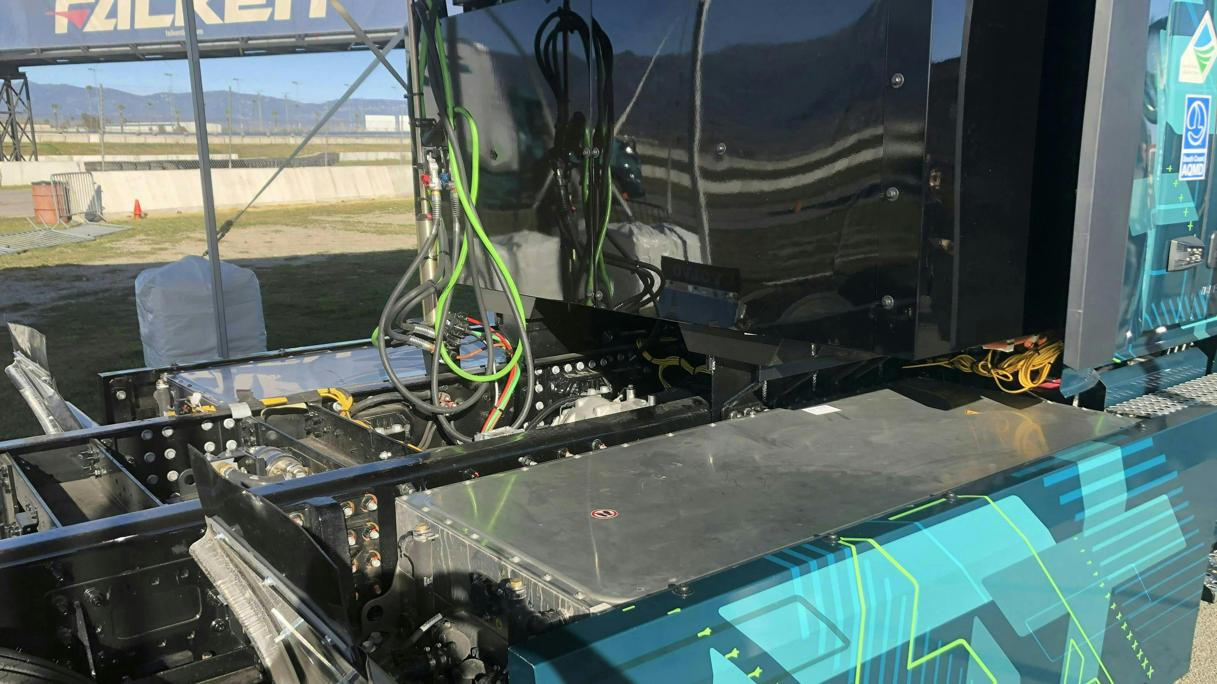 closeup of the battery system on an electric truck