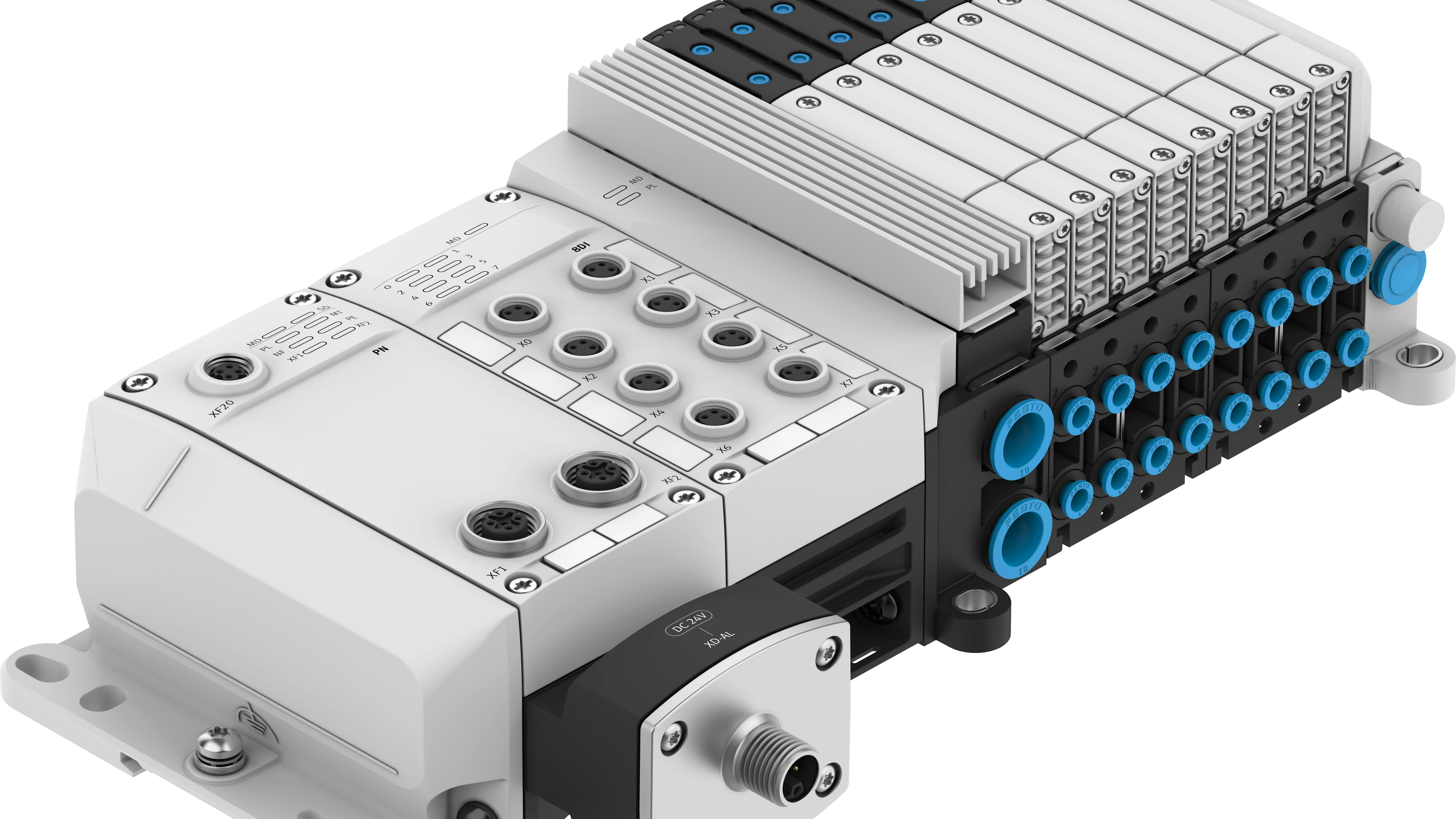 The VTUX offers a compact and modular design with various options available to customize the valve terminal to specific application requirements.