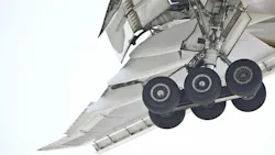 A close up of an airplane's landing gear which uses electrohydraulic servo valves A close up of an airplane's landing gear which uses electrohydraulic servo valves