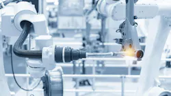 A welding robot in a manufacturing facility which sometimes uses electrohydraulic servo valves A welding robot in a manufacturing facility which sometimes uses electrohydraulic servo valves