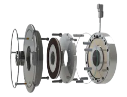 A blown out view of an electromagnetic brake A blown out view of an electromagnetic brake