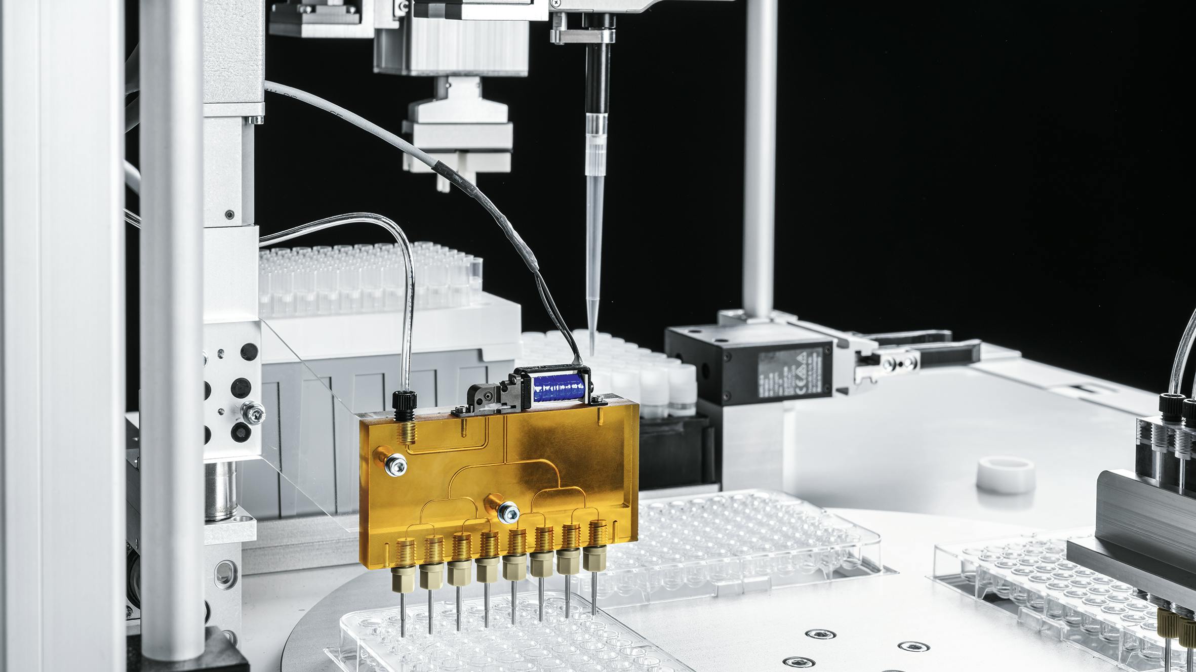 A Festo pneumatic valve aids automatic dispensing of liquid material in a laboratory