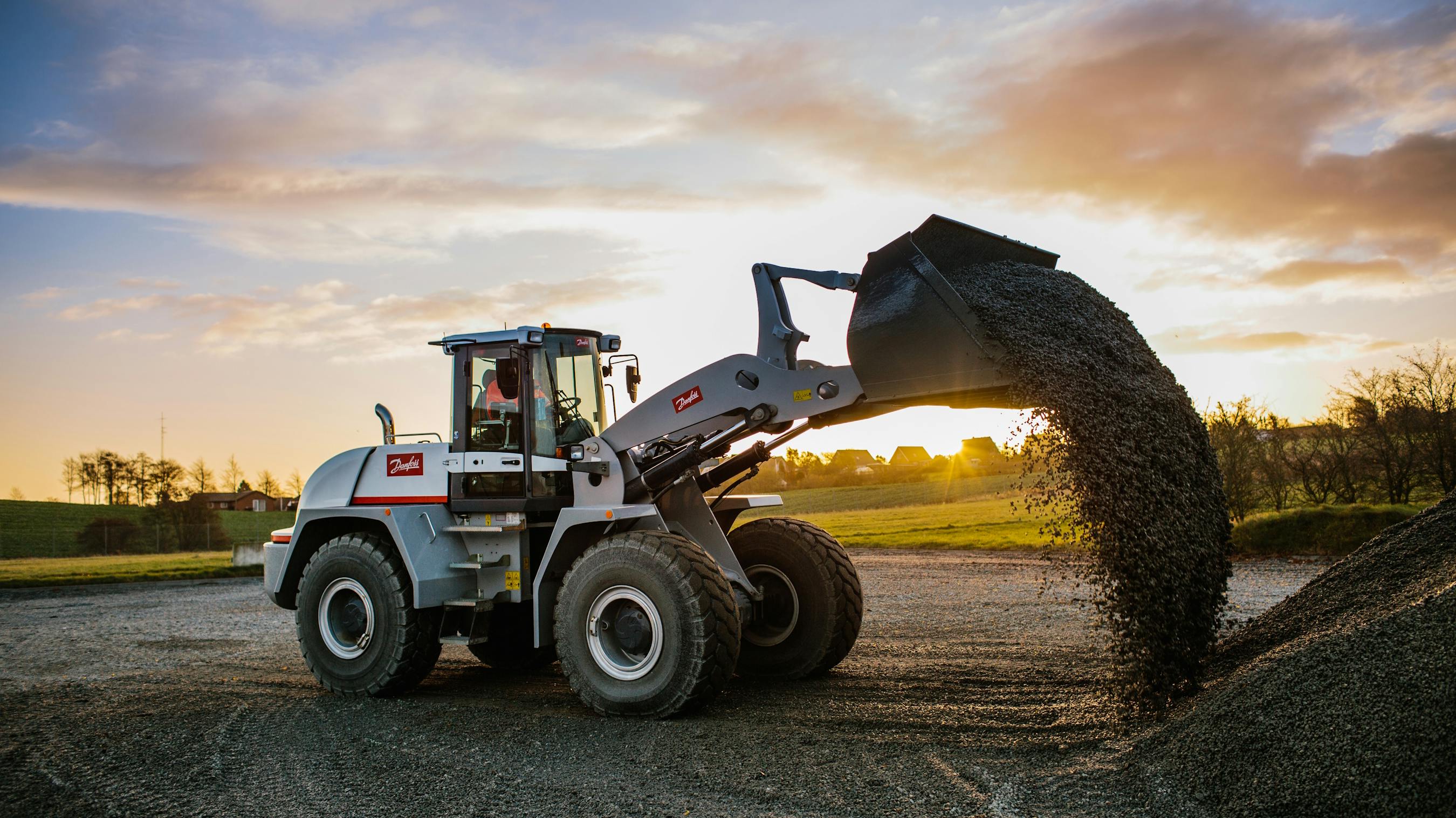 A wheel loader operating at a job site