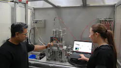 Bipin Kashid (left) and intern turned employee Jenna Watts (right) working on subsea oil and gas test stand Bipin Kashid (left) and intern turned employee Jenna Watts (right) working on subsea oil and gas test stand