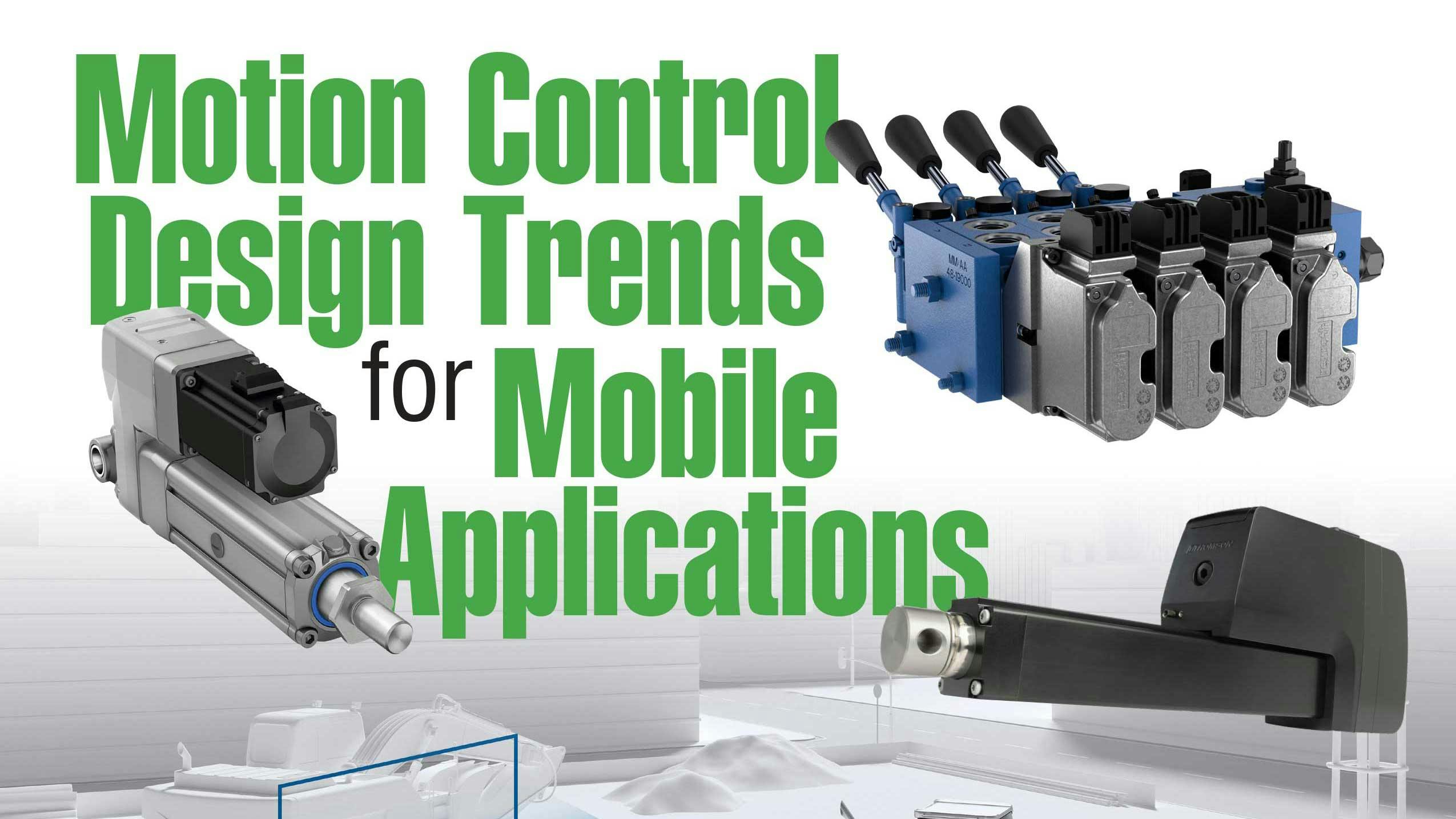Composite of imagery depicting motion control technologies from Thomson, Bosch Rexroth and Schaeffler