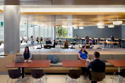The hospital and outpatient center share a dining area that also links to an extensive outdoor patio. The hospital and outpatient center share a dining area that also links to an extensive outdoor patio.
