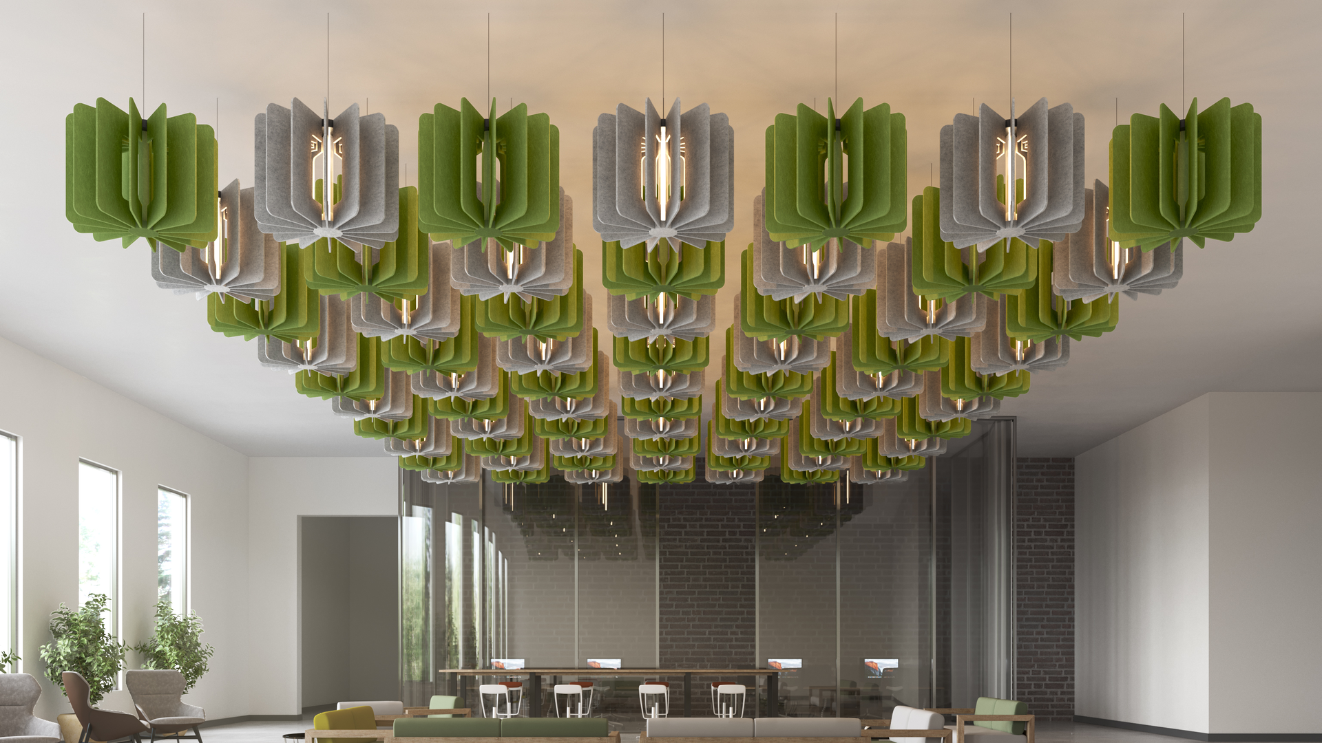 Nightingale says designers are sleeping on acoustic lighting, like the Fr&auml;sch Spoke light, featured here in the rectangular edition.