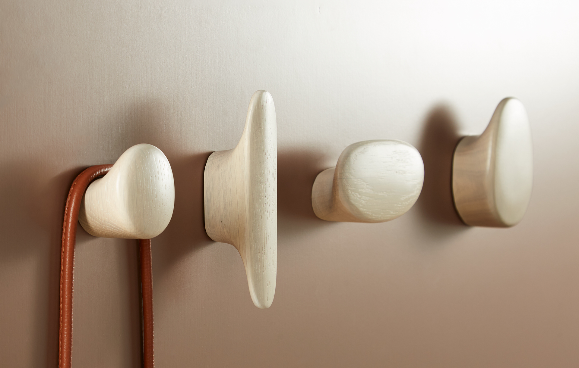 Enki coat hooks in white oak.