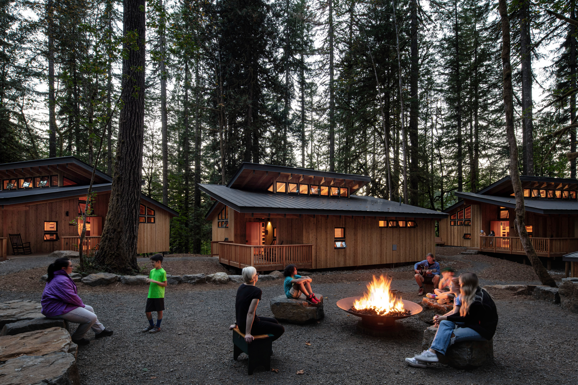 The design and layout of Sherwood is intentional, meant to be unwrapped layer by layer, starting with the camper's personal bunk, expanding to the unit's central firepit area where all 80 campers can come together, and eventually the great outdoors beyond.