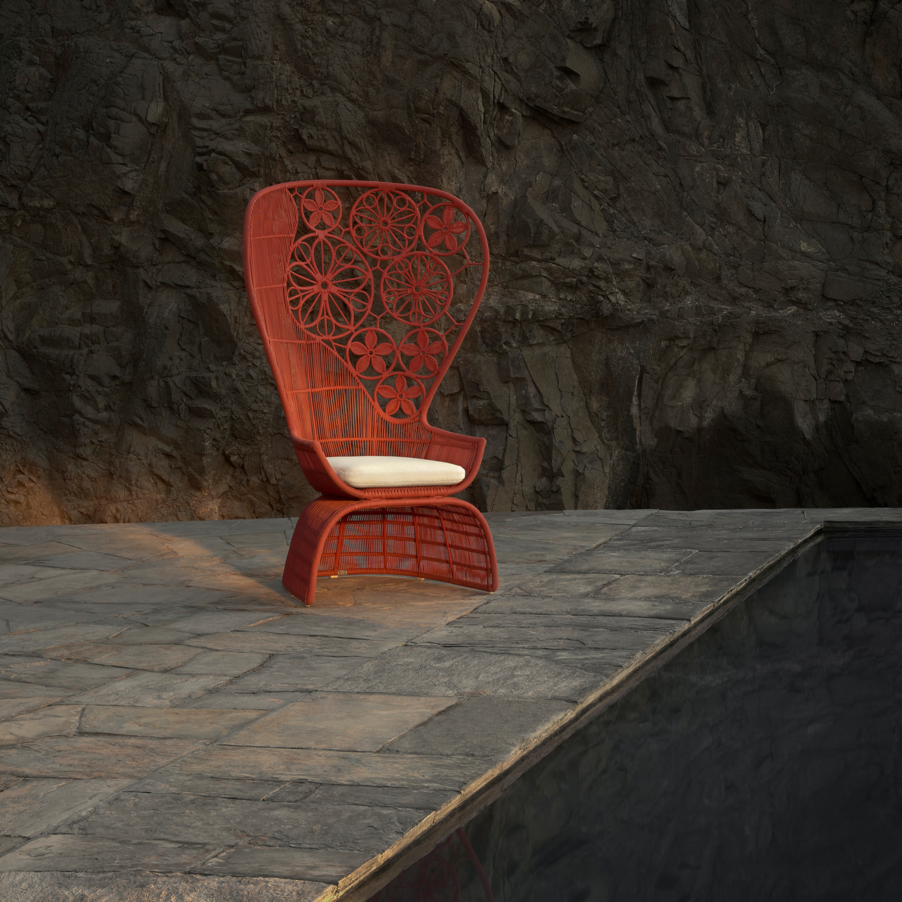 The Crinoline armchair was designed by Patricia Urquiola for B&B Italia. The chair is now available in a new clay finish.