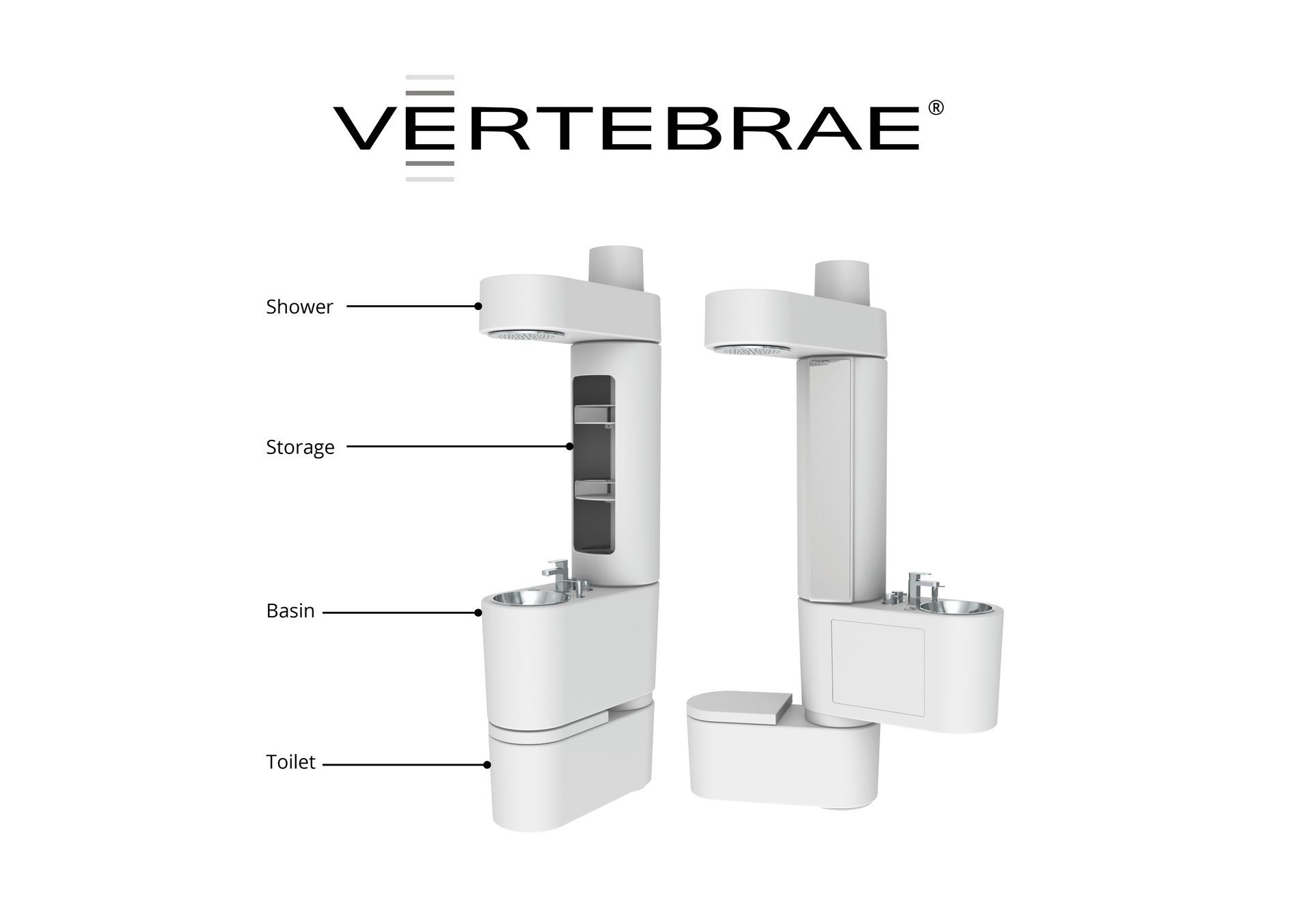 The Vertebrae features four monocoque units that provide a strong and minimal aesthetic.