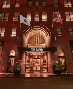 The entrance to The Dagny Boston welcomes guests to a historic Art Deco building reimagined by Hirsch Bedner Associates Los Angeles into a hotel. The entrance to The Dagny Boston welcomes guests to a historic Art Deco building reimagined by Hirsch Bedner Associates Los Angeles into a hotel.