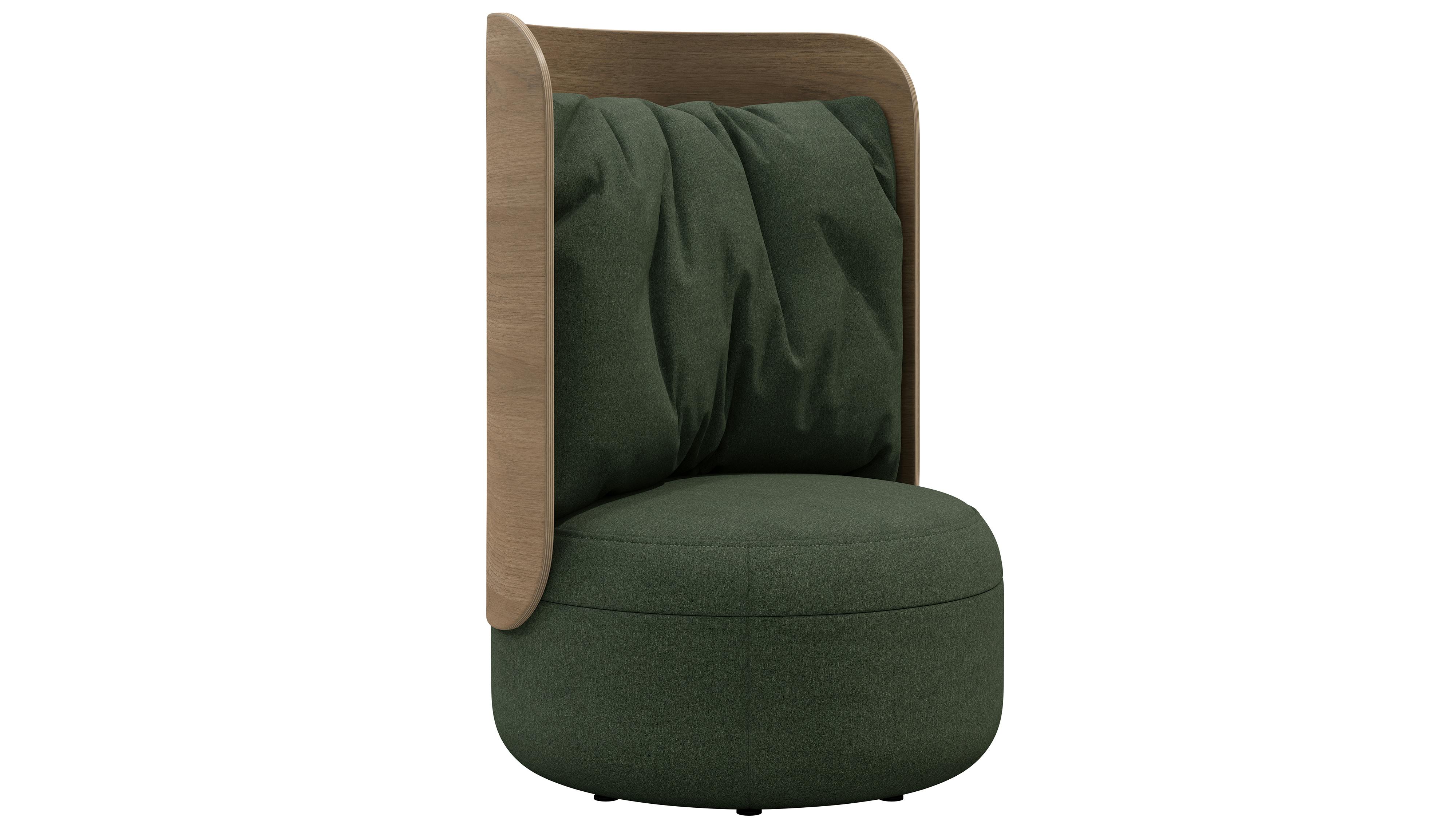 KFi Studios Dotti high back lounge chair upholstered in Luum Heather Tech in a Loden Tech color and featuring a European Beech back.