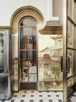 Large scale versions of the Allom illustrations on the walls eliminate boundaries in the space, making the guest feel enveloped in the Oriental scenes. Large scale versions of the Allom illustrations on the walls eliminate boundaries in the space, making the guest feel enveloped in the Oriental scenes.