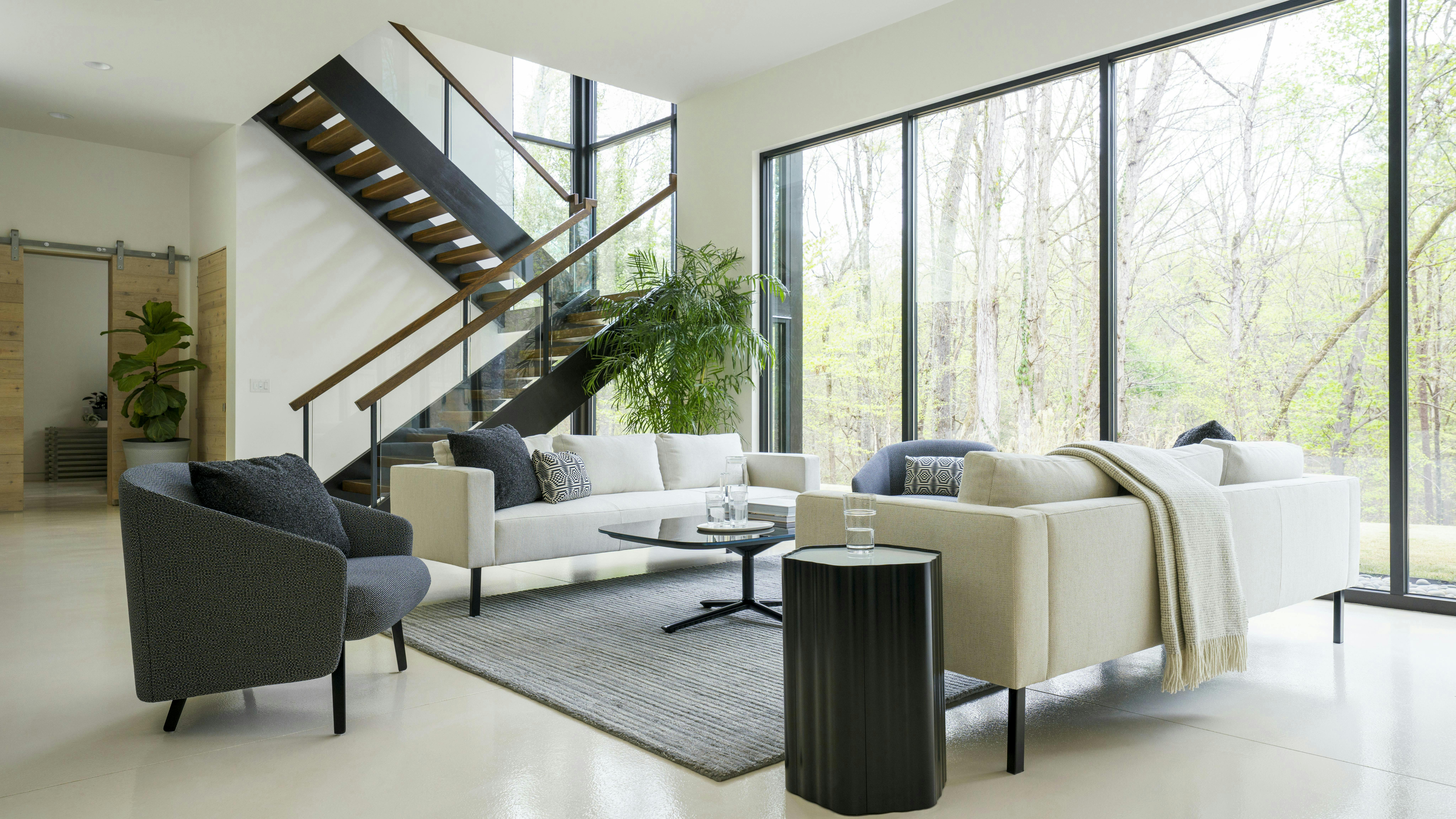 Cover lounge, left, displayed in a living room.