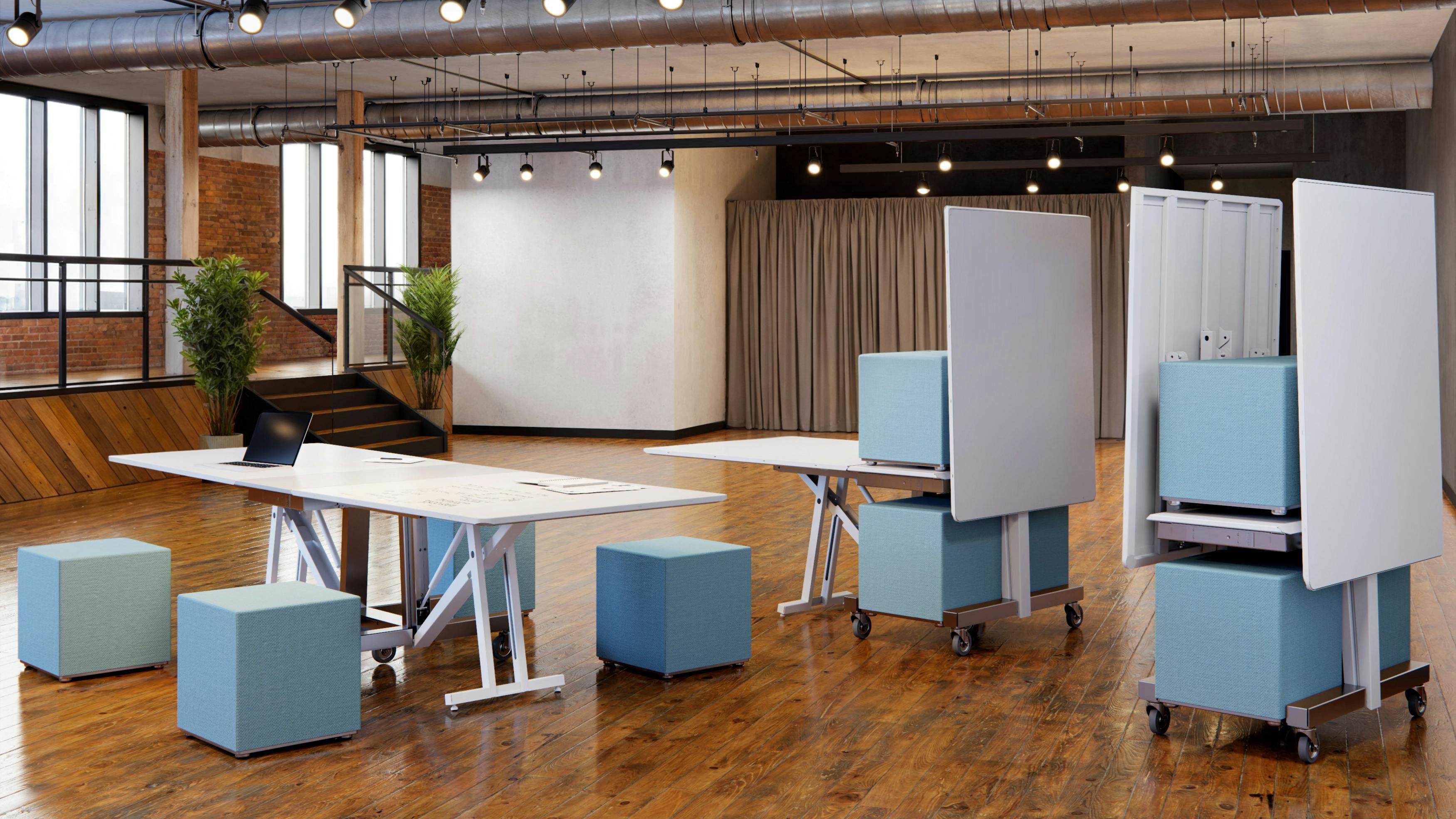 Ghent's GRVT (pronounced gravity) is a mobile collaboration hub with a table, writing surface, seating and power.