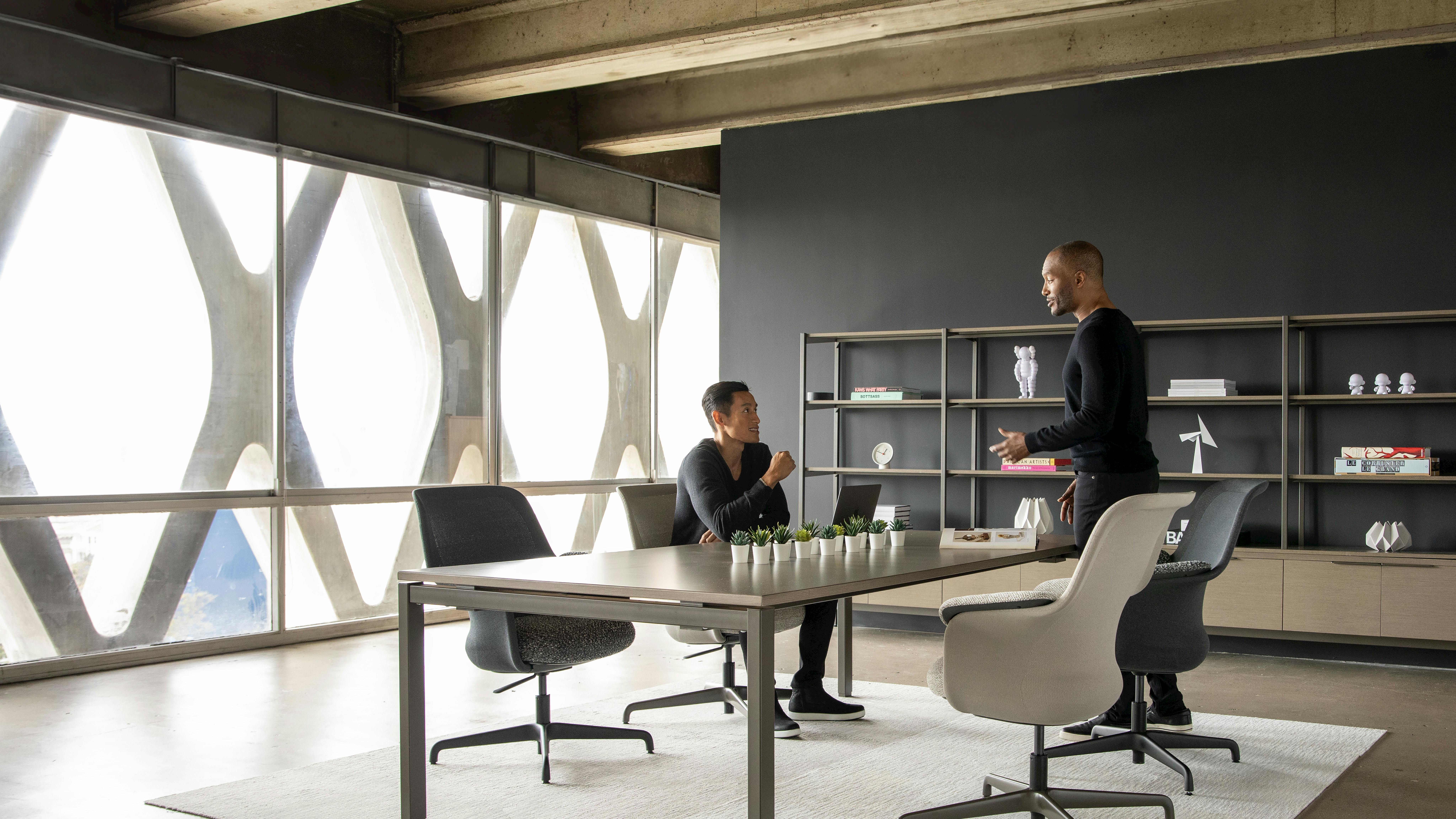 Aarea conference chairs are fabricated from retrieved marine plastics.