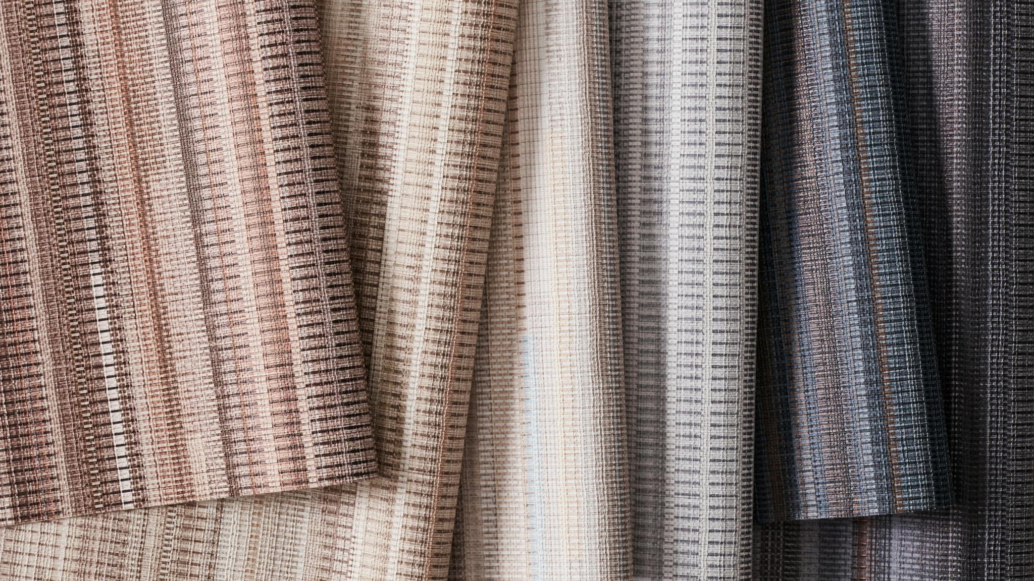 Carnegie Fabrics Noragi Stripe vinyl-alternative wallcovering has six colorways.