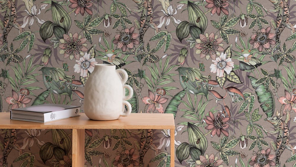 Rana wallcovering features an adventurous design in three colorways.