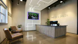 To achieve the immediate wow factor that Thielen & Green desired for guests walking into the new space, a reception lobby area and conference room were targeted to implement a lighting design that visually treats those spaces as one. PureEdge Lighting’s TruLine 1A lighting system delivered seamless recessed lines of light that intersect and create patterns. To achieve the immediate wow factor that Thielen & Green desired for guests walking into the new space, a reception lobby area and conference room were targeted to implement a lighting design that visually treats those spaces as one. PureEdge Lighting’s TruLine 1A lighting system delivered seamless recessed lines of light that intersect and create patterns.