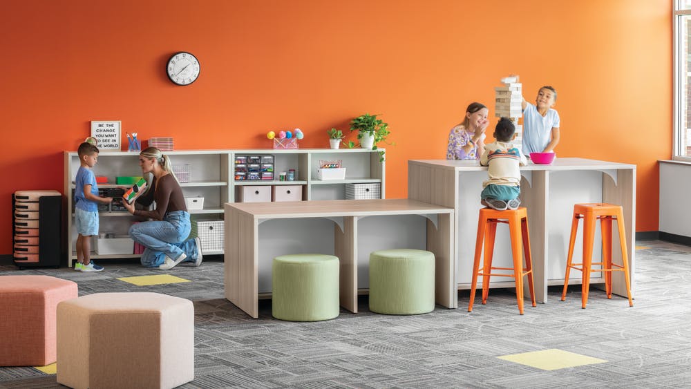 HON's Storyline bookcase collection with multi-height and single or dual-sided shelves.