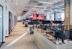 A row of workstations in the new Noble offices designed by Dyer Brown. A row of workstations in the new Noble offices designed by Dyer Brown.