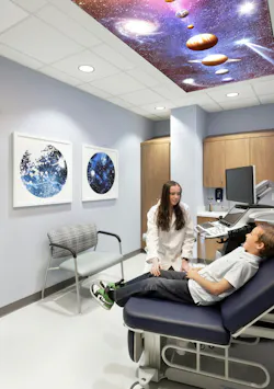 Unique graphics and visual displays such as night skies, artificial skylights that mimic daylight, and other scenes from nature can help create a tranquil atmosphere for patients. Unique graphics and visual displays such as night skies, artificial skylights that mimic daylight, and other scenes from nature can help create a tranquil atmosphere for patients.