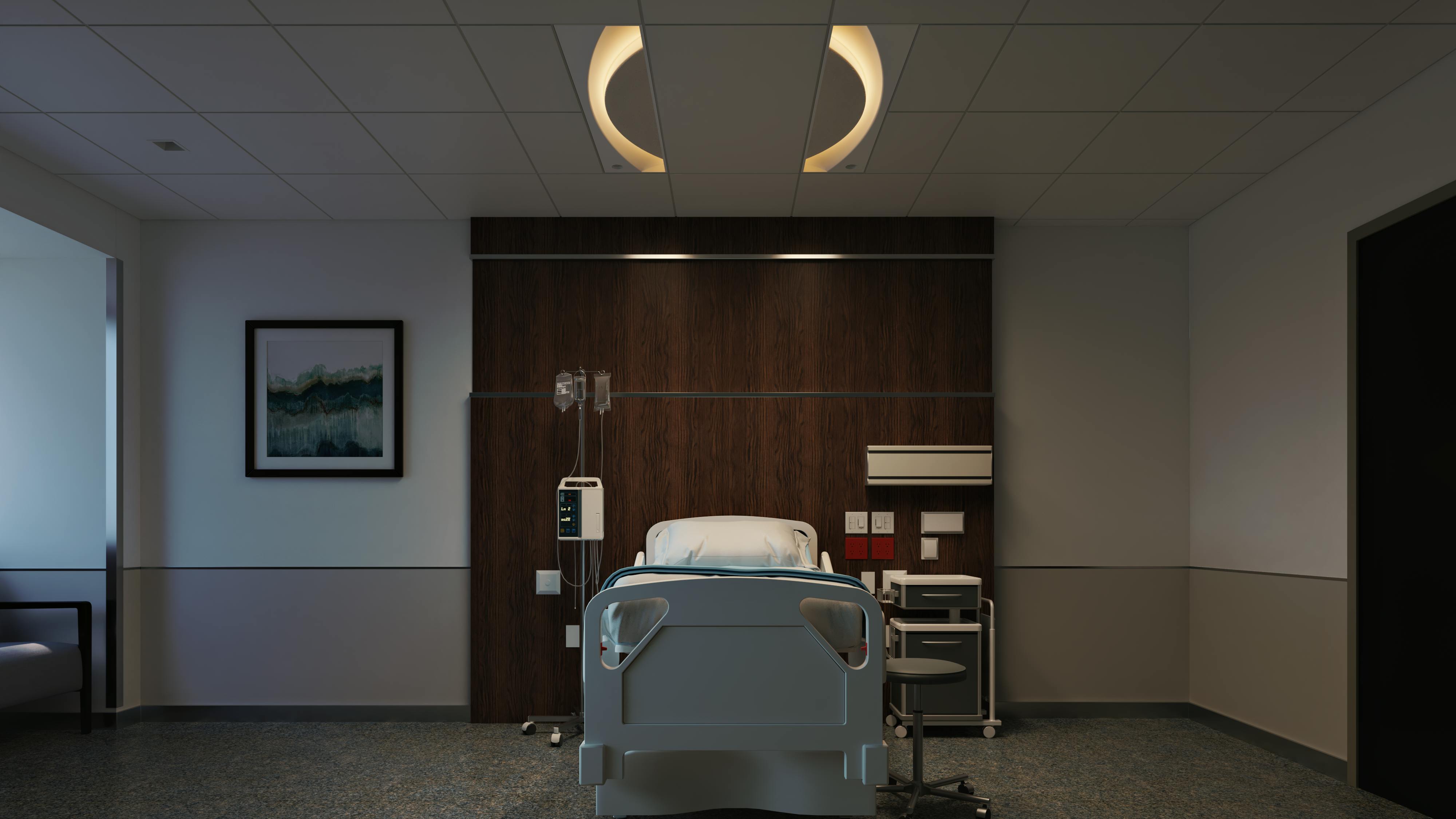 Focal Point's Saros Duo luminaire in evening setting.