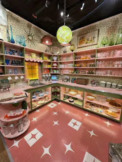 Vibrant, retro patterns in VCT flooring enhance the colorful palette and whimsical sense of discovery inside The Times Vintage store in Greenport, NY. Vibrant, retro patterns in VCT flooring enhance the colorful palette and whimsical sense of discovery inside The Times Vintage store in Greenport, NY.