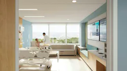 Bright, daylight hospital room with patient and doctor. Bright, daylight hospital room with patient and doctor.