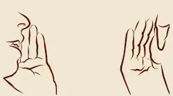 Hands cupped telling secret line drawing Hands cupped telling secret line drawing