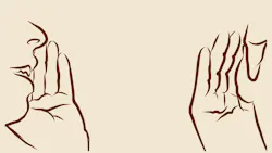 Hands cupped telling secret line drawing Hands cupped telling secret line drawing