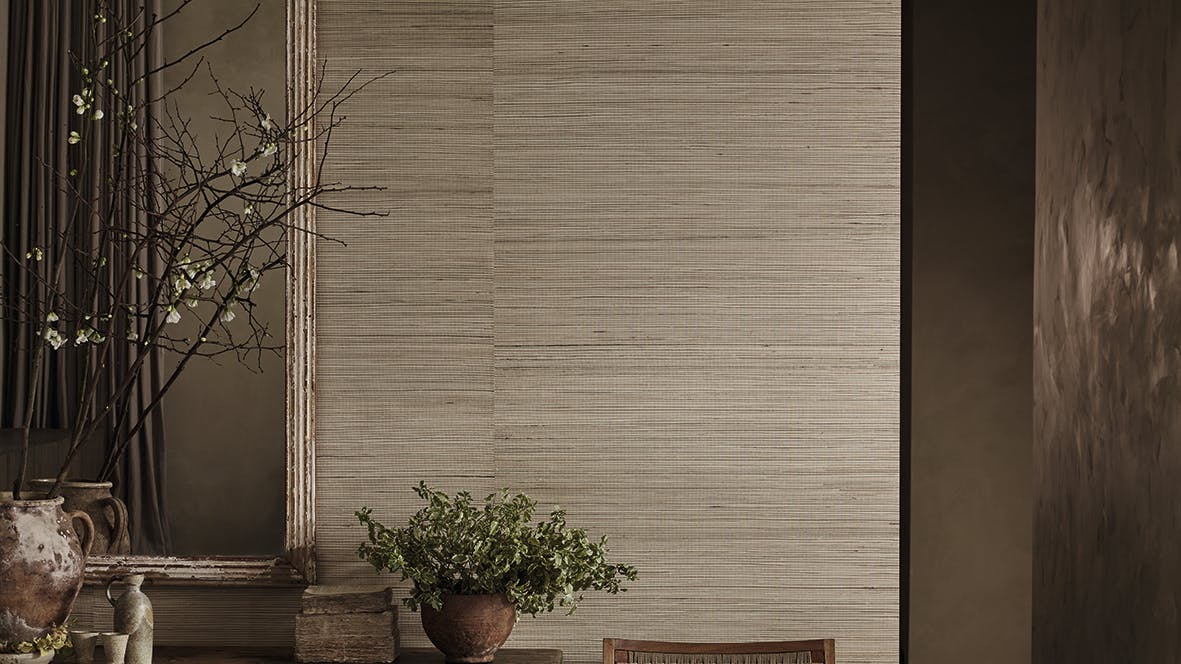Reed wallcovering in Natural, MW149/01, part of the Grasscloth II collection.