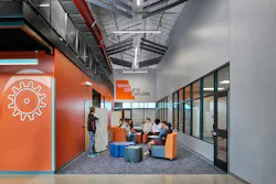 Breakout space creates opportunities to collaborate and study, equipped with soft seating, writing surfaces, and carpeting to help reduce noise. Breakout space creates opportunities to collaborate and study, equipped with soft seating, writing surfaces, and carpeting to help reduce noise.
