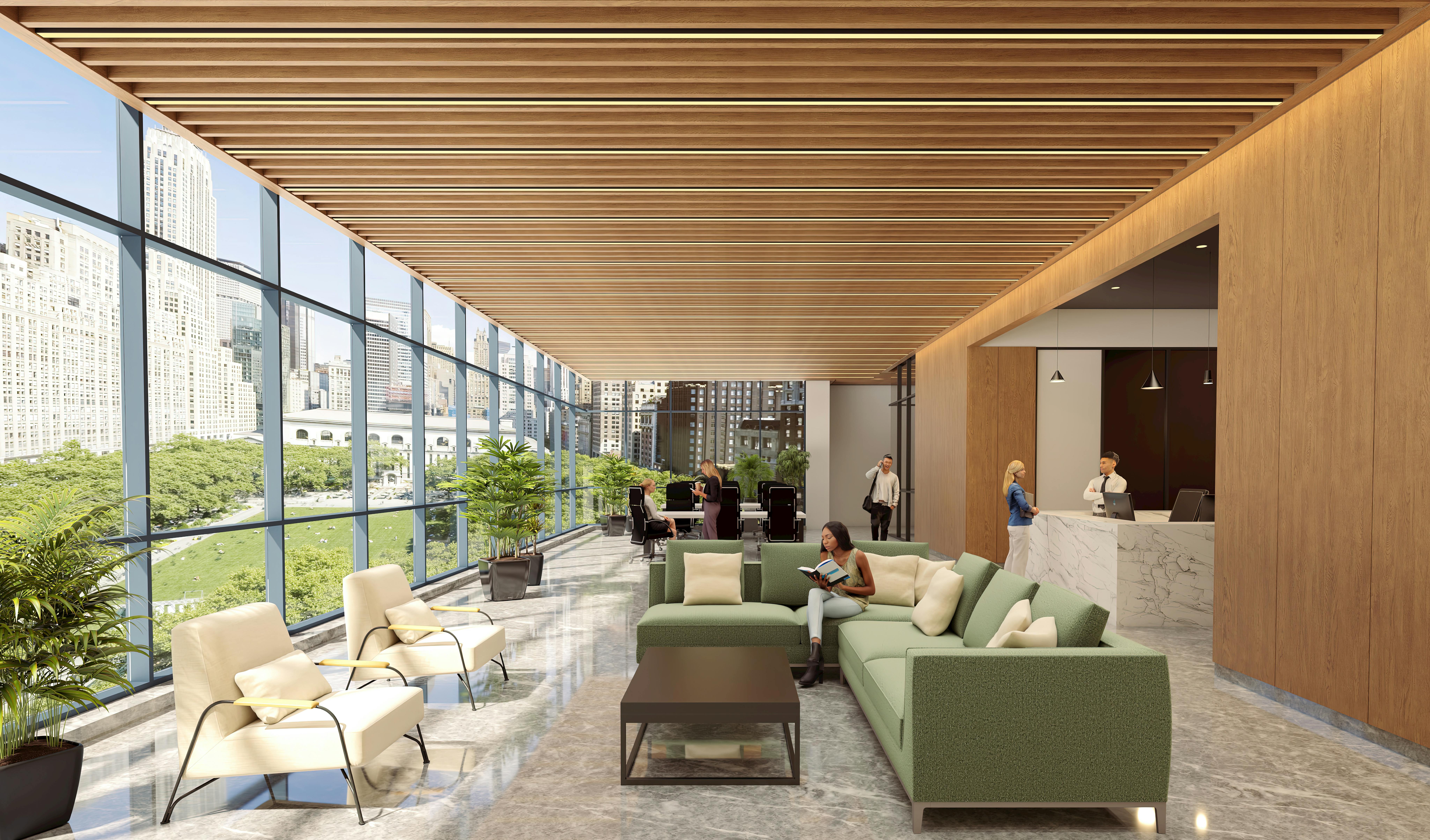 Rockfon's Sequence Linear Metal Beam Baffles installed in a workplace.